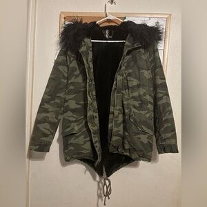 Jou Jou Camouflage winter Jacket with Black Fur